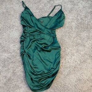 Wild Fable Satin Mini Dress in Emerald Green